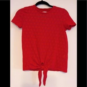 Madewell tie front orange red short sleeve top